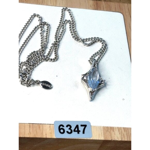 AVON Silver Chain Necklace With Marquise-Cut Blue Gemstone Pendant - Picture 2 of 10